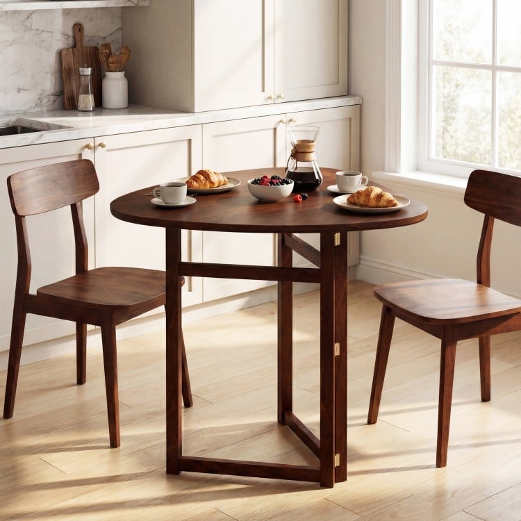 Foldable Dining Table 31.5" Triangular Small Kitchen Table for 2-Walnut