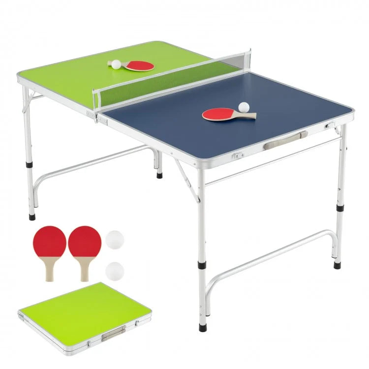 Foldable Mini Ping Pong Table with Adjustable Height (4 ft Portable Set)