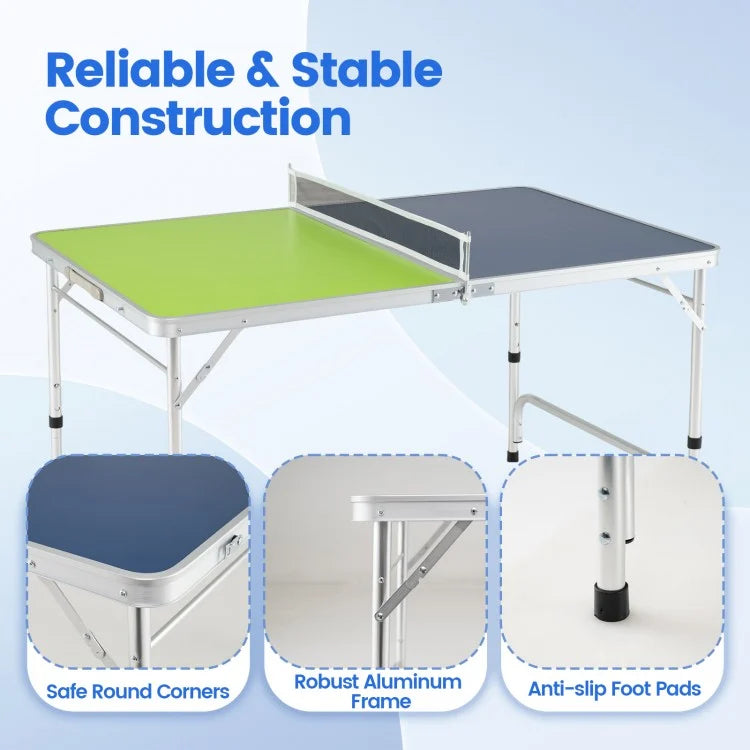 Foldable Mini Ping Pong Table with Adjustable Height (4 ft Portable Set)