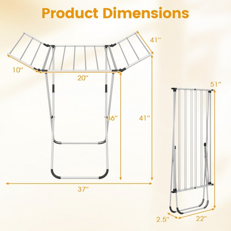 Folding Aluminum Clothes Drying Rack with 2 Side Wings