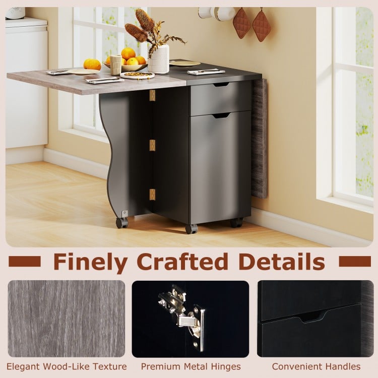 Folding Dining Table 3-in-1 Space-Saving Drop Leaf Kitchen Table with Lockable Wheels-Black