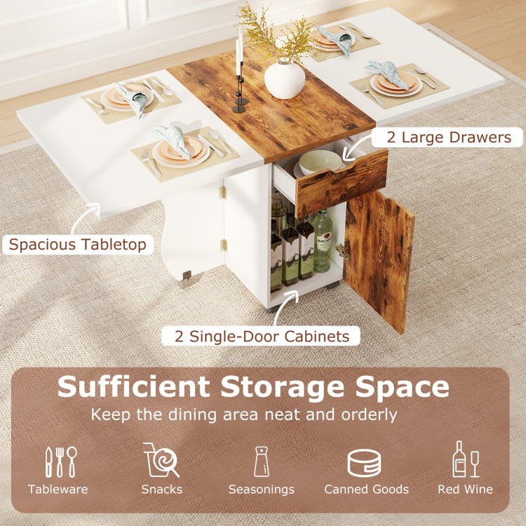 Folding Dining Table 3-in-1 Space-Saving Drop Leaf Kitchen Table with Lockable Wheels-Brown