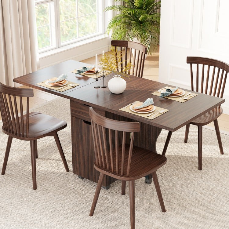 Folding Dining Table 3-in-1 Space-Saving Drop Leaf Kitchen Table with Lockable Wheels-Walnut
