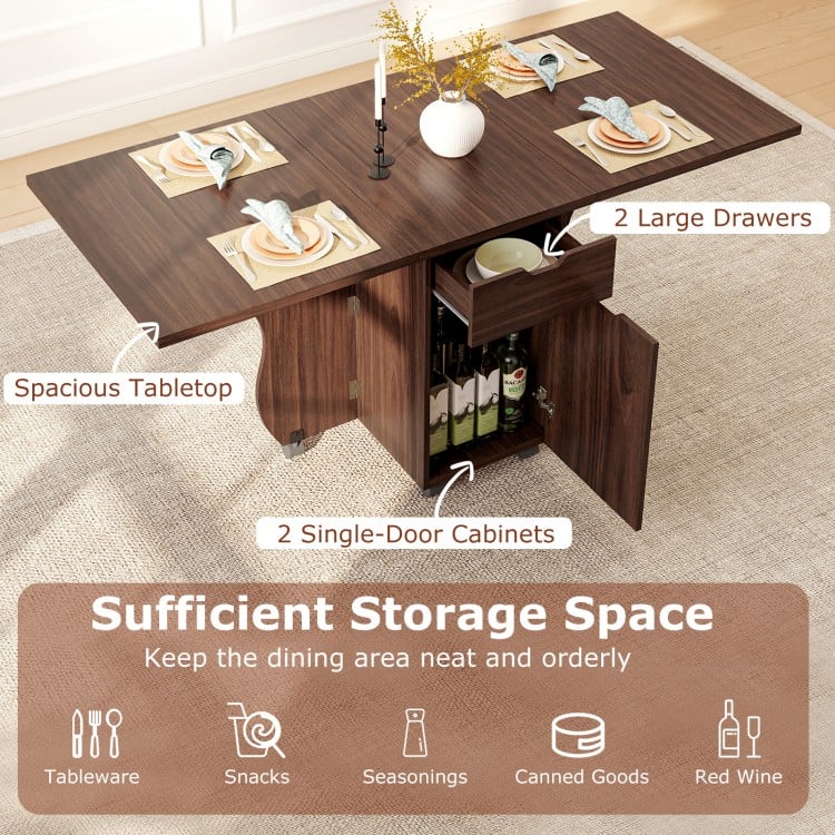 Folding Dining Table 3-in-1 Space-Saving Drop Leaf Kitchen Table with Lockable Wheels-Walnut