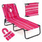 Folding Face Down Tanning Chair with Face Hole 3 Removable Pillows-Pink Stripe