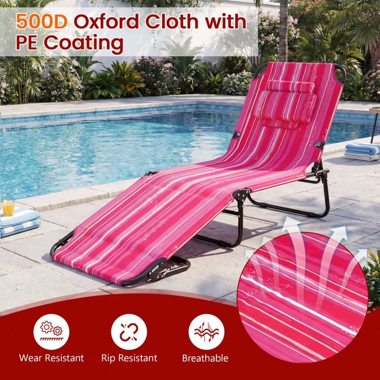 Folding Face Down Tanning Chair with Face Hole 3 Removable Pillows-Pink Stripe
