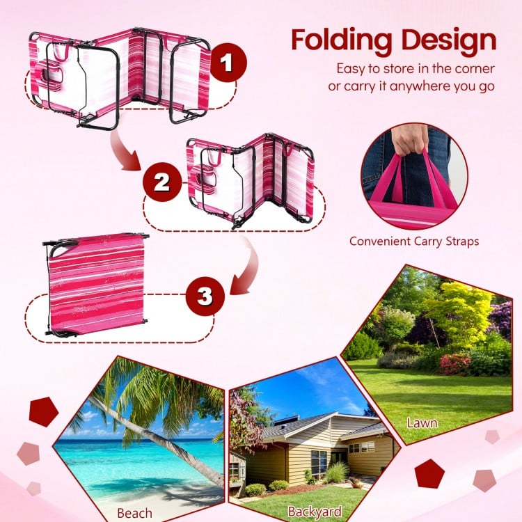 Folding Face Down Tanning Chair with Face Hole 3 Removable Pillows-Pink Stripe