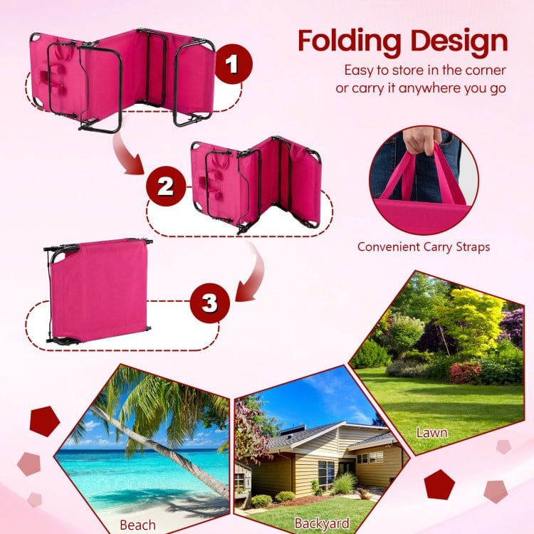 Folding Face Down Tanning Chair with Face Hole 3 Removable Pillows-Pink