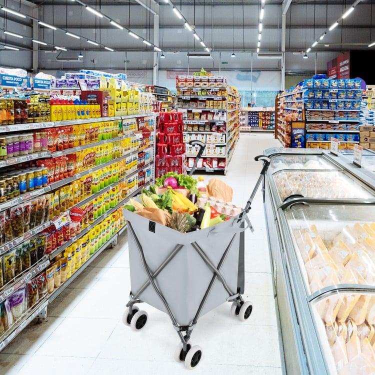 Folding Shopping Utility Cart with Water-Resistant Removable Canvas Bag