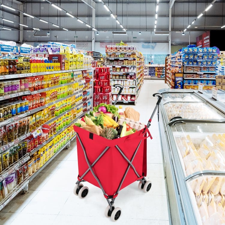 Folding Shopping Utility Cart with Water-Resistant Removable Canvas Bag