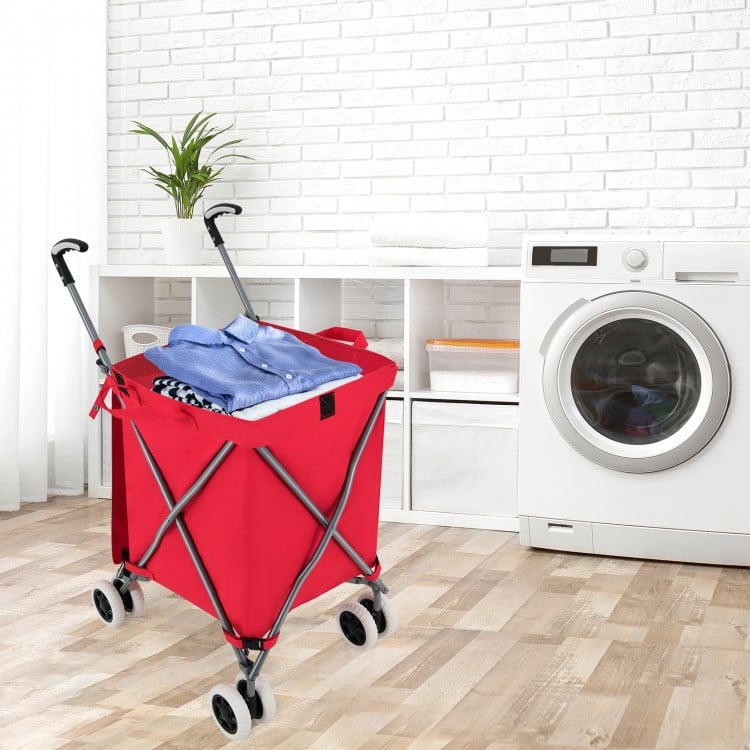 Folding Shopping Utility Cart with Water-Resistant Removable Canvas Bag