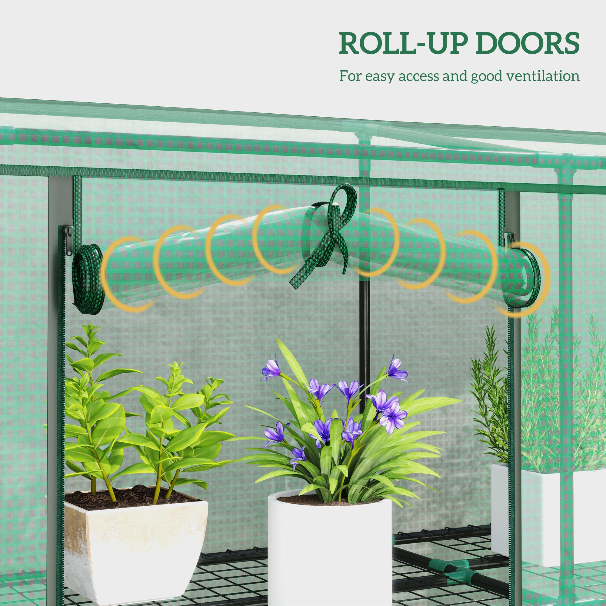Outsunny Lean-to Greenhouse with 3 Tier Shelves, Mini Greenhouse with 3 Roll-Up Doors for Indoor Outdoor, Green 