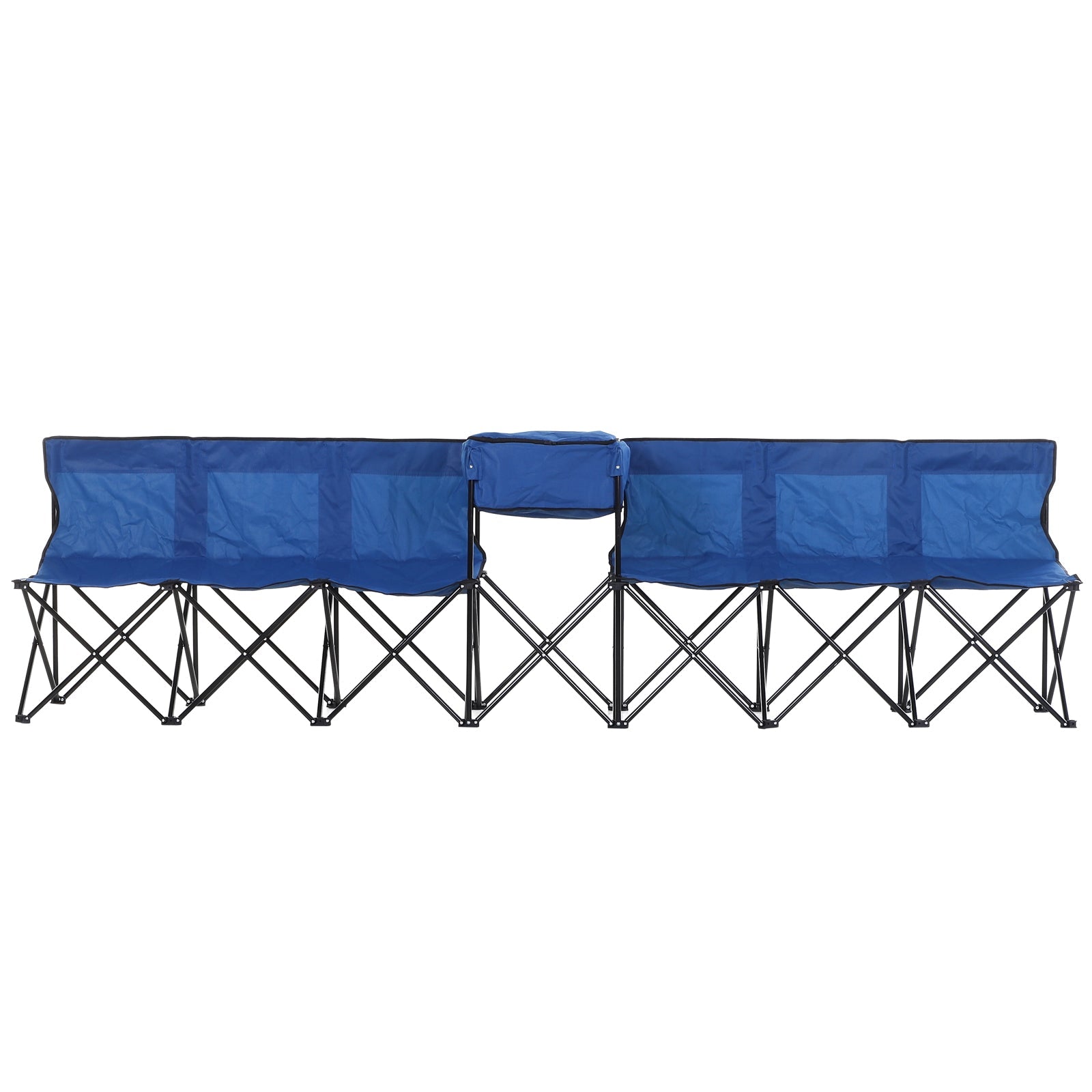 Outsunny 6 Seat Sport Bench Camp Seat Crowd Folding Portable Cooler Bag w/ Carrying Case Blue 