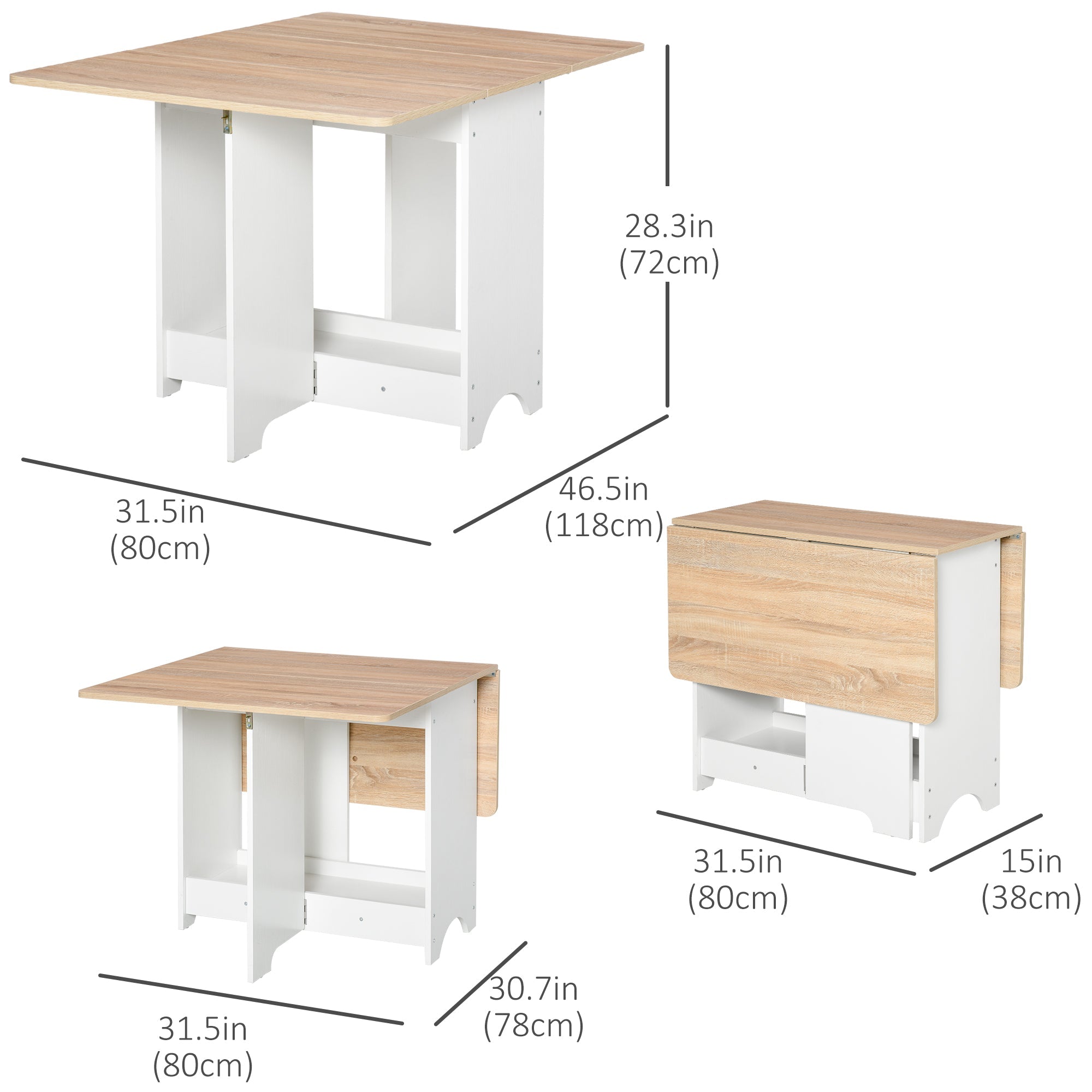 HOMCOM Foldable Drop-Leaf Dining Table with Storage Shelf Oak Finish Space Saving Kitchen Table for Dining Room 