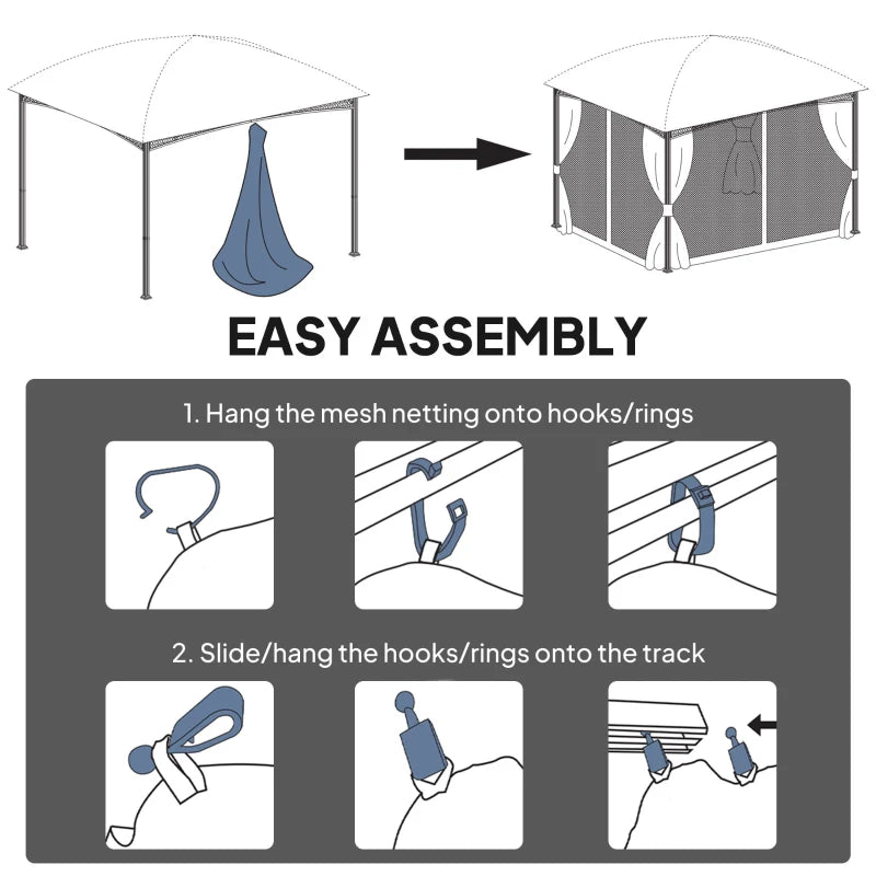 Replacement Mosquito Netting for Gazebo 13' x 13' Black Screen Walls for Canopy with Zippers, Dark Grey