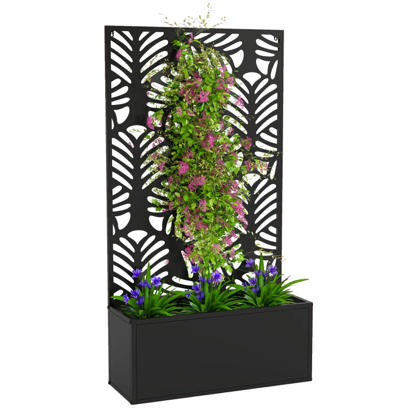 Metal Garden Bed with Trellis for Climbing Plants, Freestanding or Wall Mounted Flower Bed for Garden, Patio, Balcony