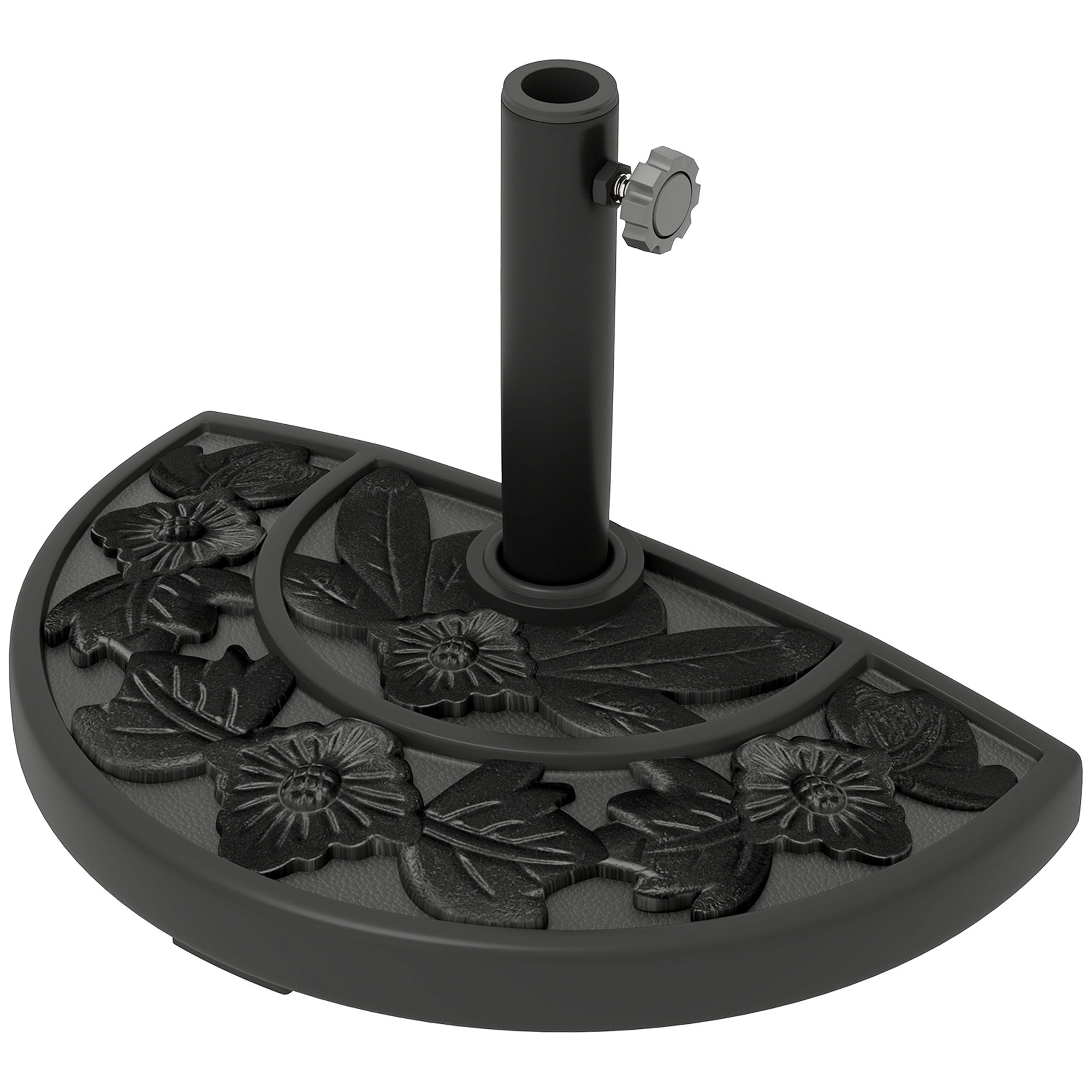 Outsunny Half Umbrella Base, 21 lbs Concrete Half Umbrella Stand Outdoor Umbrella Base with Flower-Leaf Design, Patio Umbrella Stand for Outdoor Lawn Poolside, Black 