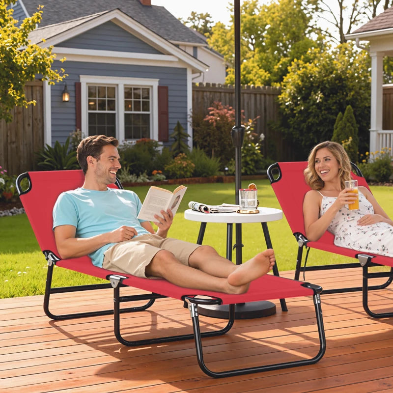 Outdoor Folding Lounge Chair, Steel Tanning Chair with Reclining Back, Breathable Mesh for Beach, Yard, Patio, Red