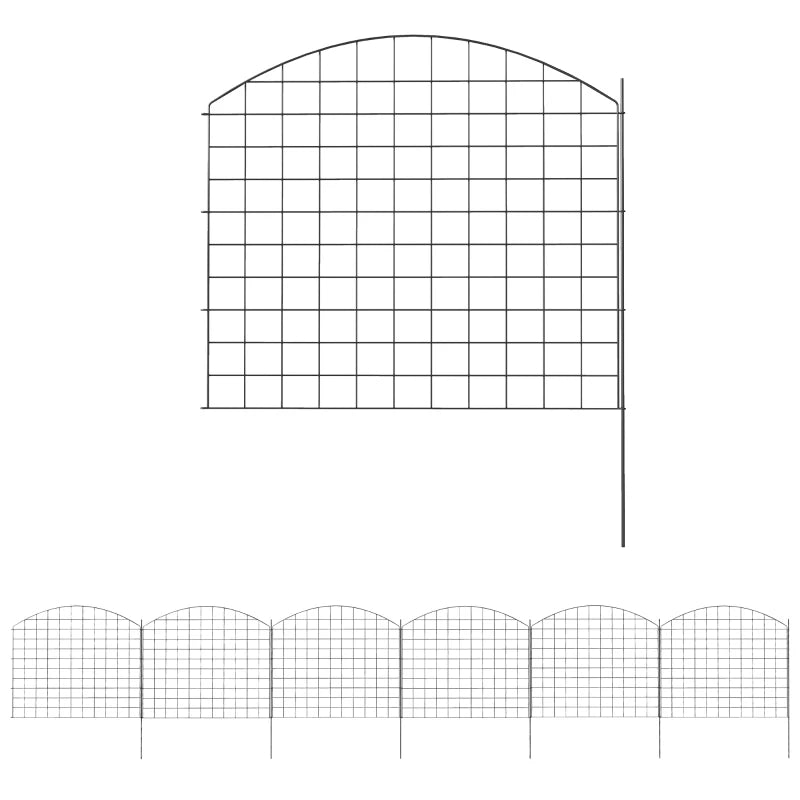 Metal Garden Fence, Decorative Fence Set of 6, 181.1" x 38.2", Vegetable Fence, Path Border, Garden Edging, Black