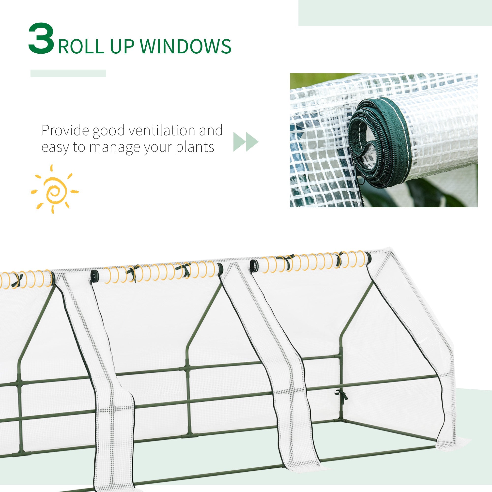 Outsunny Portable Mini Greenhouse 9'x3'x3', Tunnel Design with Large Zipper Doors, PE Cover for Extended Season Growing - White 