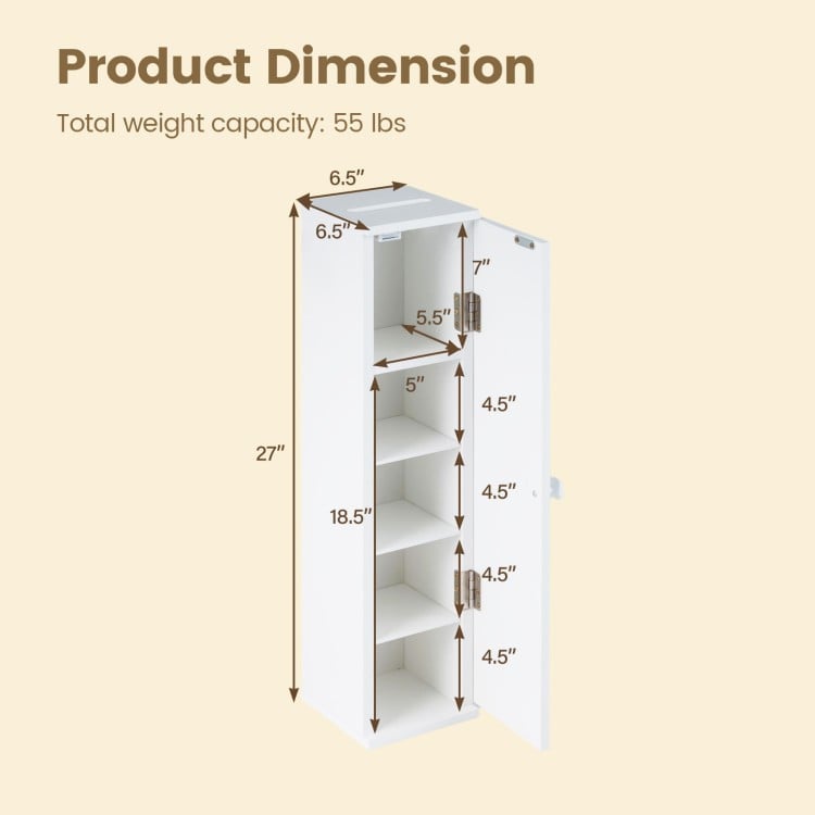 Free Standing Toilet Paper Holder with 4 Shelves and Top Slot for Bathroom-White