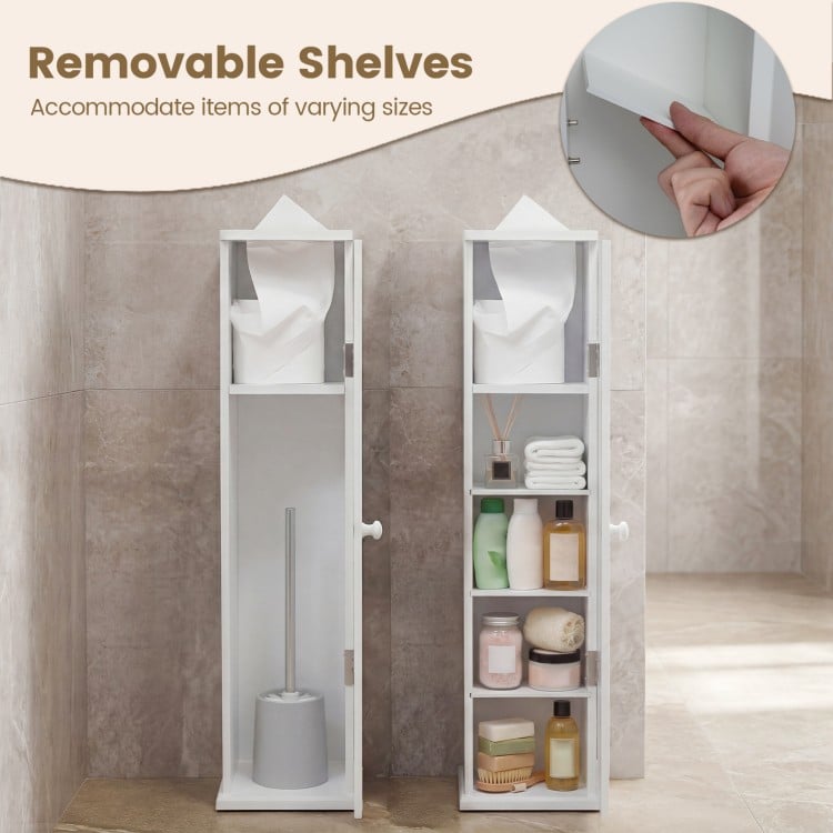 Free Standing Toilet Paper Holder with 4 Shelves and Top Slot for Bathroom-White