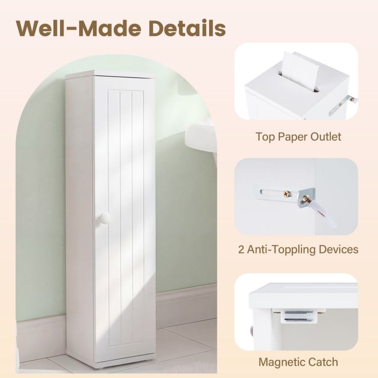 Free Standing Toilet Paper Holder with 4 Shelves and Top Slot for Bathroom-White