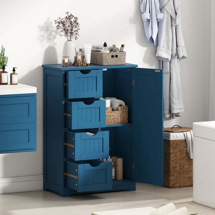 Free-Standing Wooden Cabinet with 4 Drawers and Door Cabinet-Blue