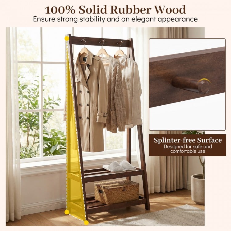Freestanding Clothes Rack with 3 Hooks and 2 Shelves-Walnut