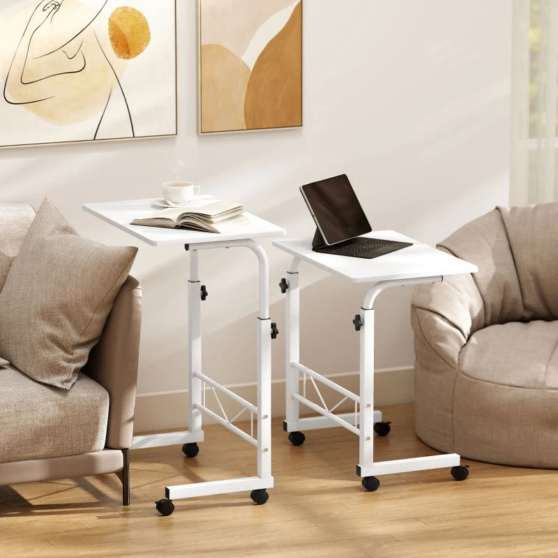 Mobile Standing Desk with Adjustable Height, 23.5 inch Stand Up Desk with Wheels, White