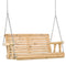 Outsunny 2 Seater Wooden Porch Swing Patio Swing Seat with Cup Holder and Chains Outdoor Swing Bench for Garden Yard, Natural