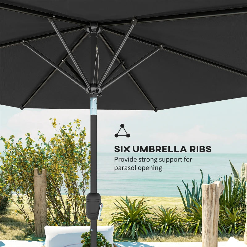Patio Sun Umbrella, Outdoor Parasol with 6 Ribs, Black