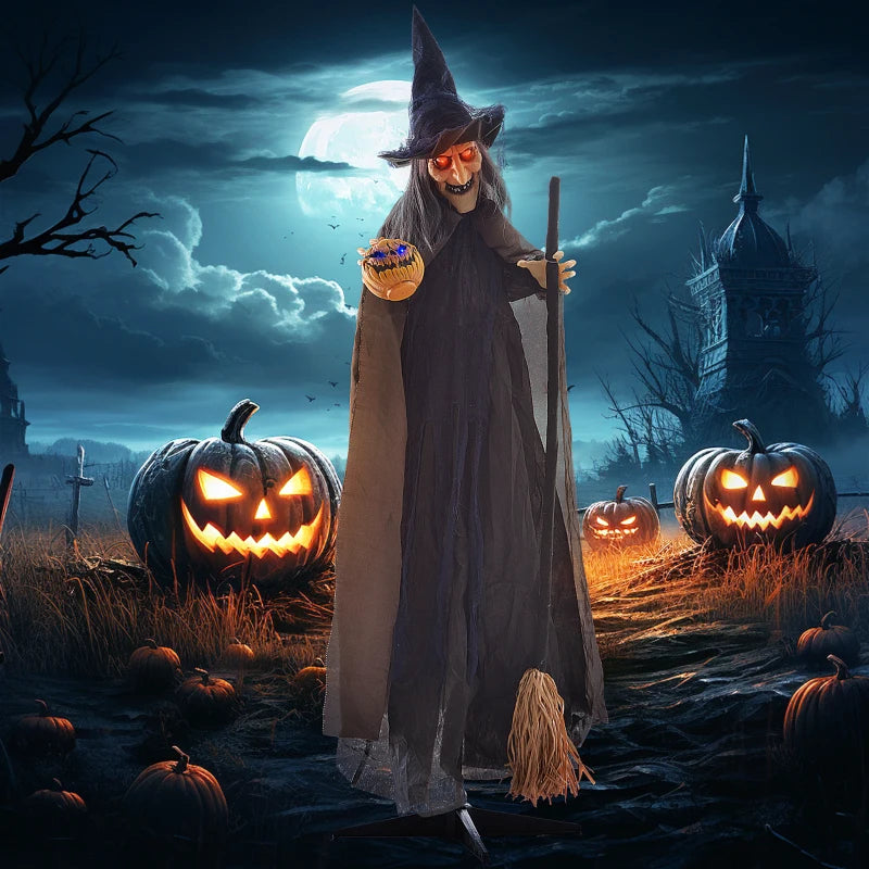 HOMCOM 6.4' Life-Size Winged Grim Reaper – Animated Halloween Decoration, Light-Up Eyes 