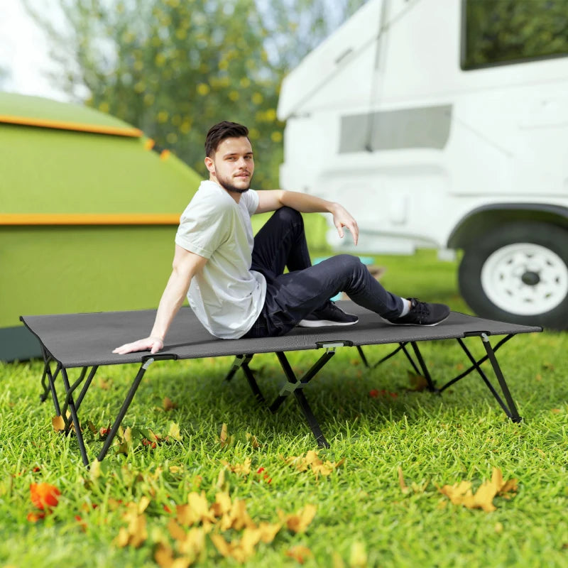 Two Person Folding Camping Cot Outdoor Portable Double Cot with Carrying Bag 76" Dark Grey