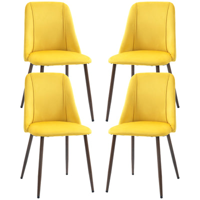 HOMCOM Upholstered Dining Chairs Set of 4, Velvet Accent Chair with Back and Wood-grain Steel Leg for Kitchen, Yellow 