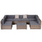 Outsunny 7-Piece Outdoor Sectional Couch, PE Rattan Sectional Sofa with UV-Resistant Cushions & Dining Table, Grey