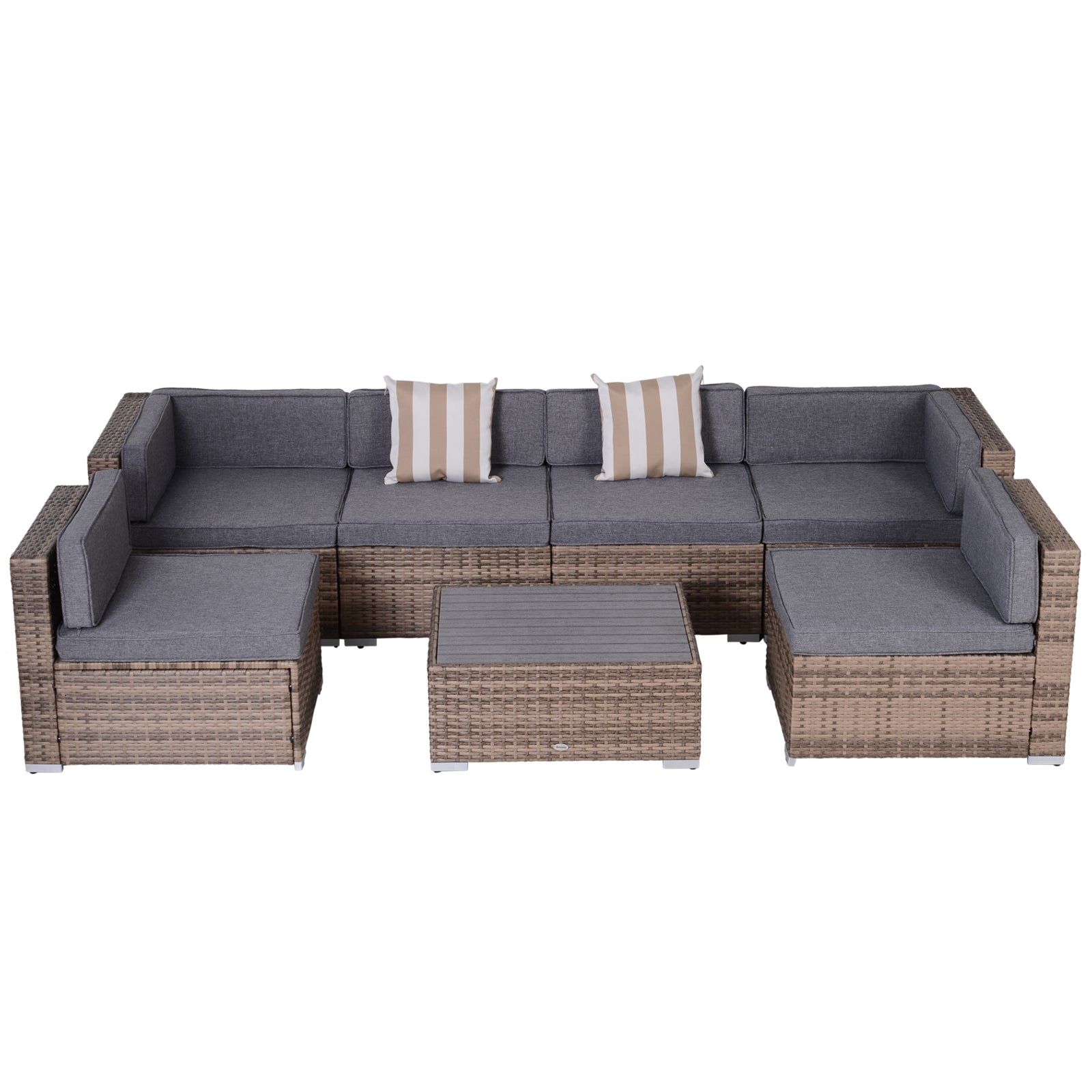 Outsunny 7-Piece Outdoor Sectional Couch, PE Rattan Sectional Sofa with UV-Resistant Cushions & Dining Table, Grey 