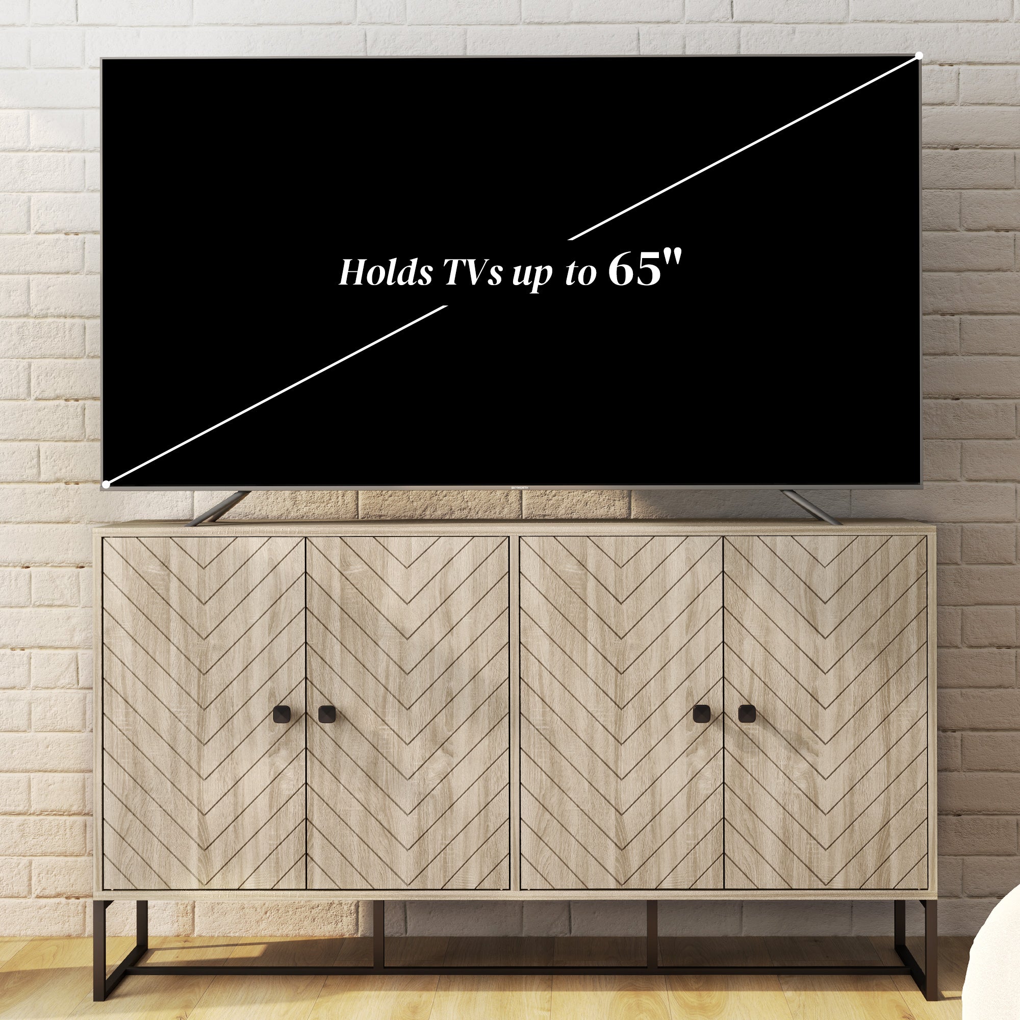 HOMCOM Sideboard Buffet Cabinet with 2 Adjustable Shelves and Steel Base, TV Stand, Coffee Bar Cabinet for Living Room, Oak 