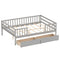 Full Size Daybed with Fence and 2 Drawers for Boys and Girls-Gray