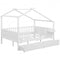 Full Size House Bed with Roof and Fence Rails for Kid-White