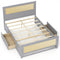 Full Size Rattan Bed Frame with Storage Drawers-Gray