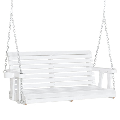 Outsunny 46" 2-Person Outdoor Porch Swing Bench with 2 Built-In Cup Holders & Chains Included, 550lb Weight Capacity, White 