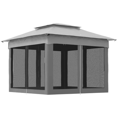 Outsunny 11'x11' Pop Up Event Canopy Tent 2-Tier Roof Soft Top with Netting Light Grey for Patio Garden 