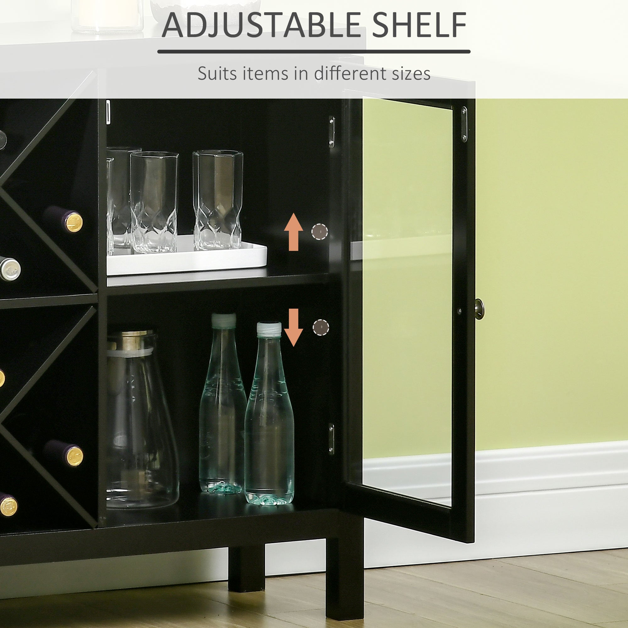 HOMCOM Modern Wine Enthusiast: Kitchen Sideboard Buffet Cabinet with Wine Rack, Tempered Glass Door, and Adjustable Shelves 