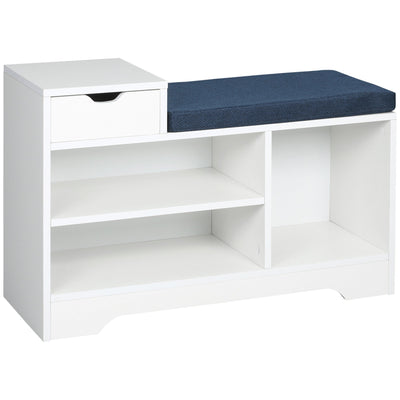 HOMCOM White Entryway Shoe Bench: Cushioned Seat with Storage Drawer & Open Shelving for Convenient Access 