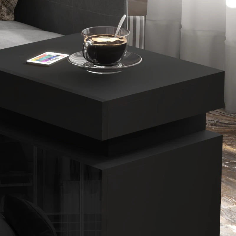 Nightstand, Bedside Table with LED Lights and 2 Drawers for Bedroom, Living Room, Black