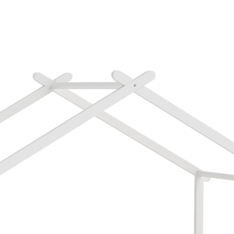 Twin House Bed Frame with Roof, Solid Wood Montessori-Style Kids Bed with Guardrails – White