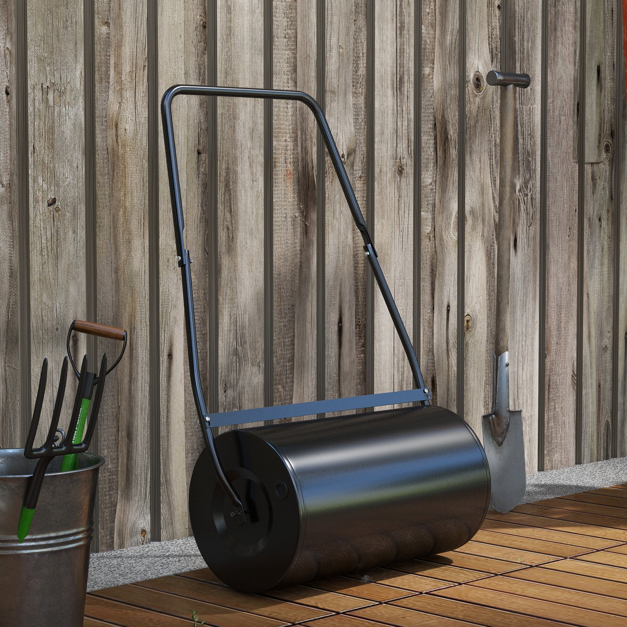Outsunny Lawn Roller Heavy Duty, Push/Tow Design, Fillable with Water/Sand for Garden Maintenance - Black 