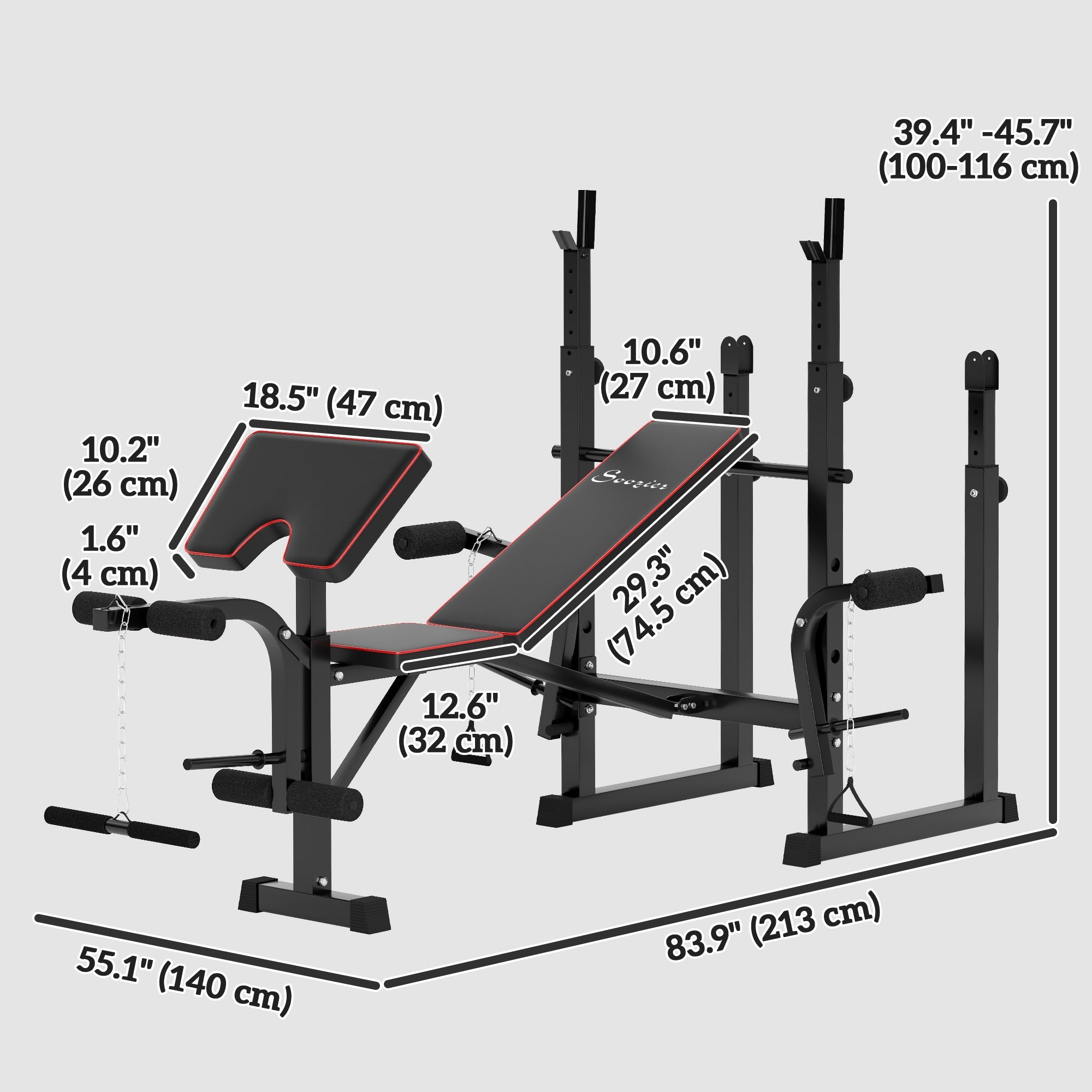 Soozier Folding Weight Bench with Barbell Rack, Preacher Curl Bench, Leg Curl Machine for Home Weight Lifting Strength Training 