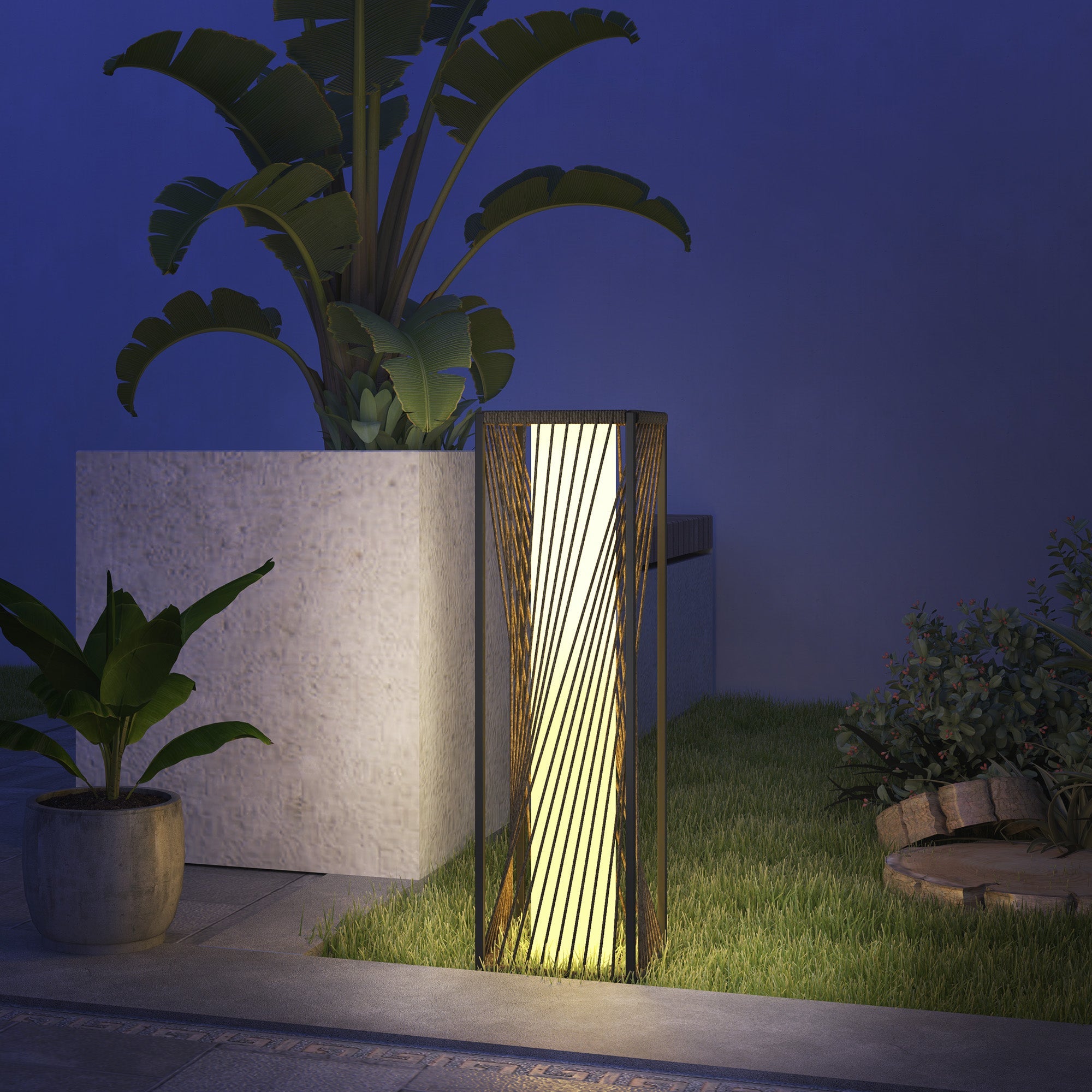 Outsunny Rattan Solar Floor Lamp, Decorative Outdoor Lamp with Auto On/Off LED Lights, IP44 for Patio, Porch, Pathway, Grey 